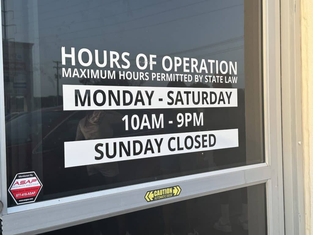 Liquor stores in Texas are closed on Sundays and major holidays.